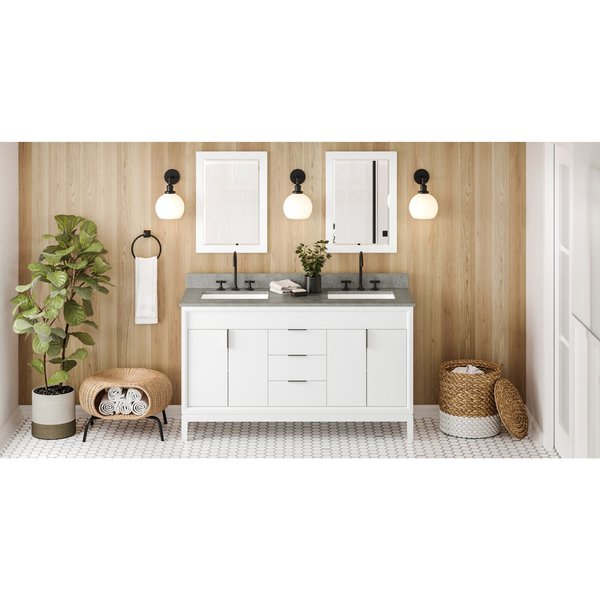 Jeffrey Alexander 60In. Wht Theodora Vanity, Dbl Bowl, Steel Gry Cultured Marble Vanity Top, 2 Undrmnt Rctngl Bowls VKITTHE60WHSGR